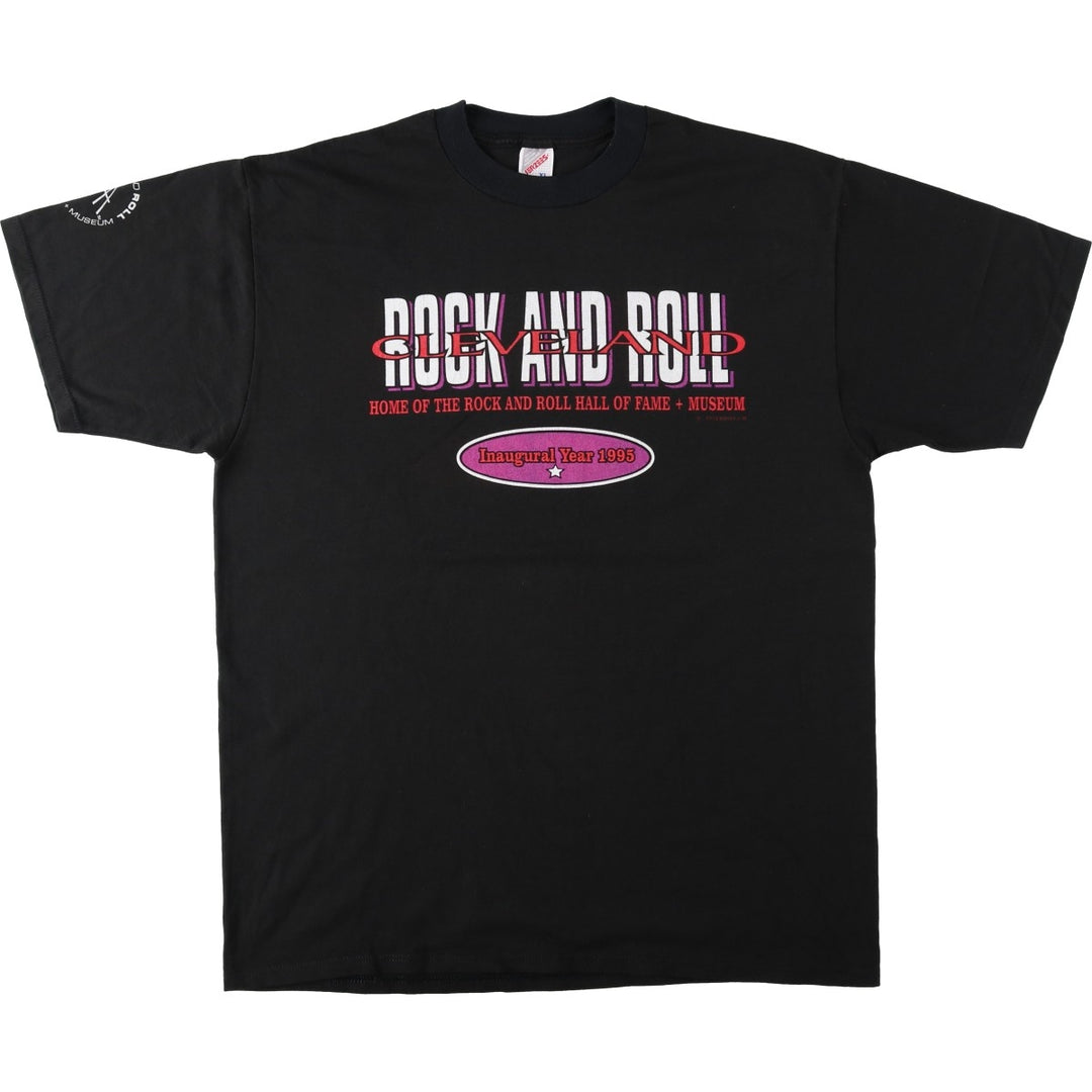 90'S Jerzees Rock and Roll Hall of Fame + Museum Print T-Shirt, Made in USA, Men's XL (approx.), Vintage cotton black type Vintage Second Hand