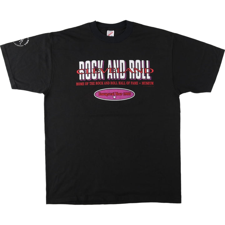 90'S Jerzees Rock and Roll Hall of Fame + Museum Print T-Shirt, Made in USA, Men's XL (approx.), Vintage cotton black type Vintage Second Hand