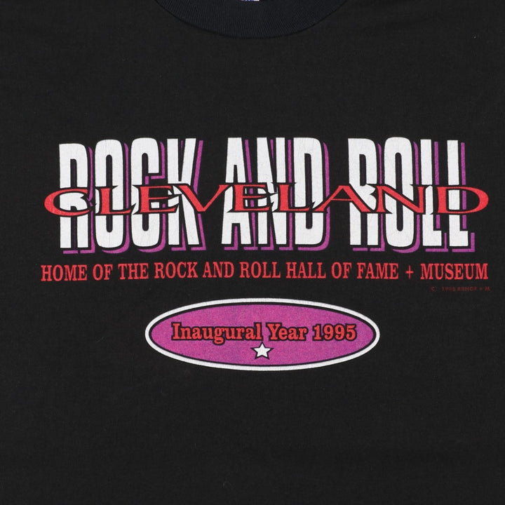 90'S Jerzees Rock and Roll Hall of Fame + Museum Print T-Shirt, Made in USA, Men's XL (approx.), Vintage cotton black type Vintage Second Hand