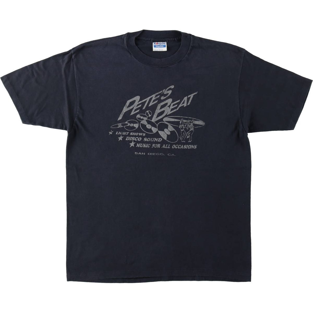 Vintage 1980'S Hanes Fifty-Fifty Blue Tag Print T-Shirt, Made in USA, Men's XL cotton black type Vintage Second Hand