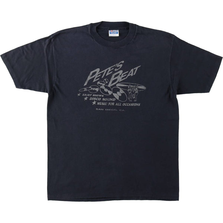 Vintage 1980'S Hanes Fifty-Fifty Blue Tag Print T-Shirt, Made in USA, Men's XL cotton black type Vintage Second Hand