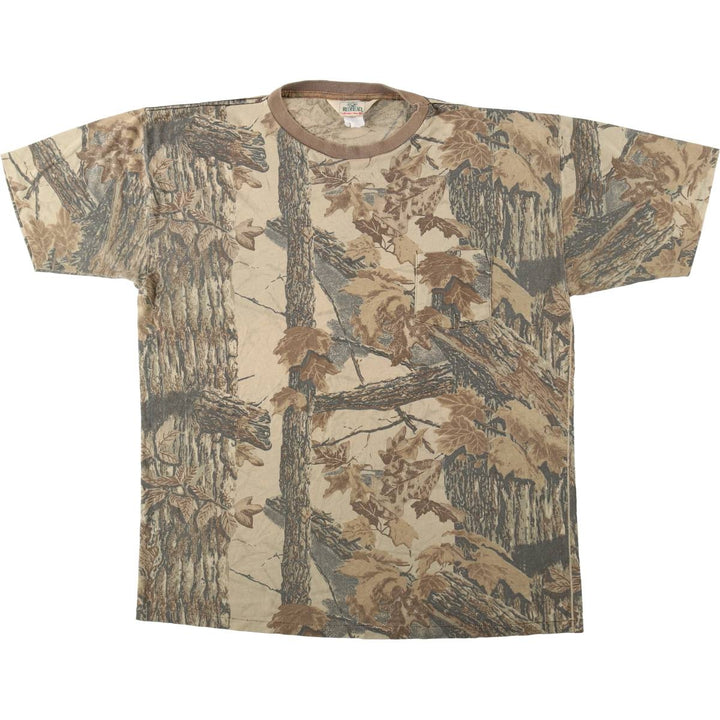 90'S Red Head Real Tree Camo Pocket T-Shirt, Made in USA, Men's XL equivalent, Vintage polyester Beige type Vintage Second Hand