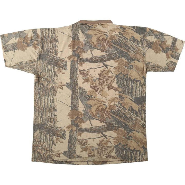 90'S Red Head Real Tree Camo Pocket T-Shirt, Made in USA, Men's XL equivalent, Vintage polyester Beige type Vintage Second Hand