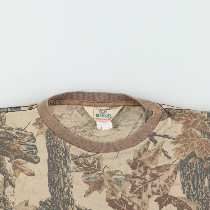 90'S Red Head Real Tree Camo Pocket T-Shirt, Made in USA, Men's XL equivalent, Vintage polyester Beige type Vintage Second Hand