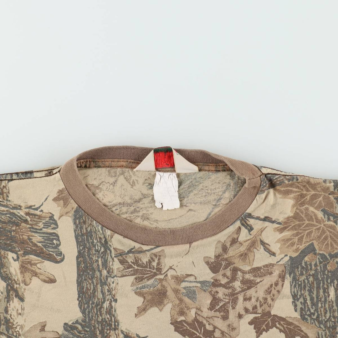90'S Red Head Real Tree Camo Pocket T-Shirt, Made in USA, Men's XL equivalent, Vintage polyester Beige type Vintage Second Hand
