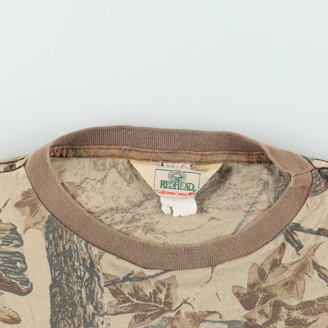 90'S Red Head Real Tree Camo Pocket T-Shirt, Made in USA, Men's XL equivalent, Vintage polyester Beige type Vintage Second Hand