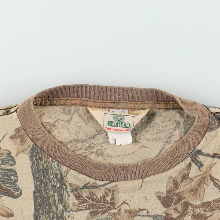 90'S Red Head Real Tree Camo Pocket T-Shirt, Made in USA, Men's XL equivalent, Vintage polyester Beige type Vintage Second Hand