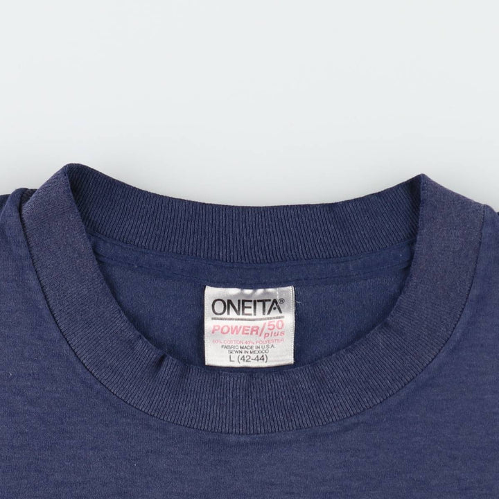 90'S ONEITA Printed T-shirt, Men's L size, Vintage cotton navy blue type Vintage Second Hand