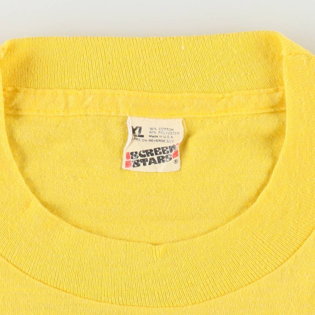 90'S Screen Stars printed T-shirt, made in USA, men's size XL (approx.) cotton yellow type Vintage Second Hand