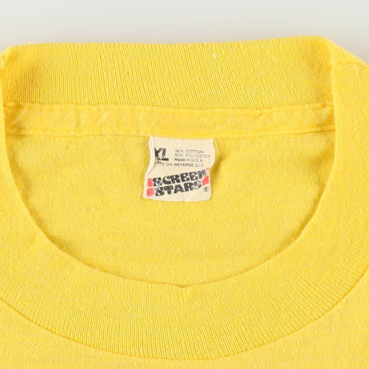 90'S Screen Stars printed T-shirt, made in USA, men's size XL (approx.) cotton yellow type Vintage Second Hand