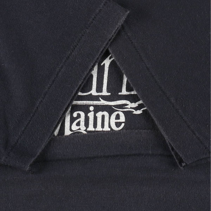 80'S Hanes Fifty-Fifty Blue Tag Printed T-Shirt Made in USA Men's L Size Vintage cotton black type Vintage Second Hand