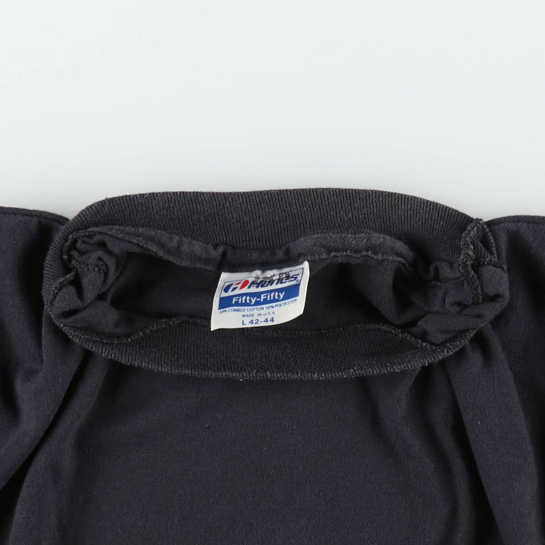 80'S Hanes Fifty-Fifty Blue Tag Printed T-Shirt Made in USA Men's L Size Vintage cotton black type Vintage Second Hand