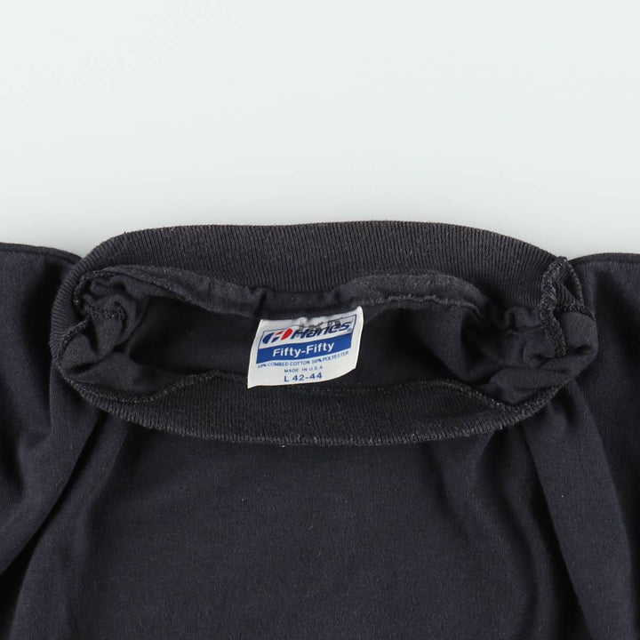 80'S Hanes Fifty-Fifty Blue Tag Printed T-Shirt Made in USA Men's L Size Vintage cotton black type Vintage Second Hand