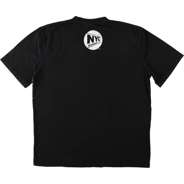 NYC SUBWAY LINE New York City Subway Large Print T-Shirt, Men's Size L (approx.) cotton black type Vintage Second Hand