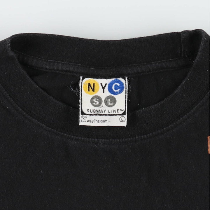 NYC SUBWAY LINE New York City Subway Large Print T-Shirt, Men's Size L (approx.) cotton black type Vintage Second Hand