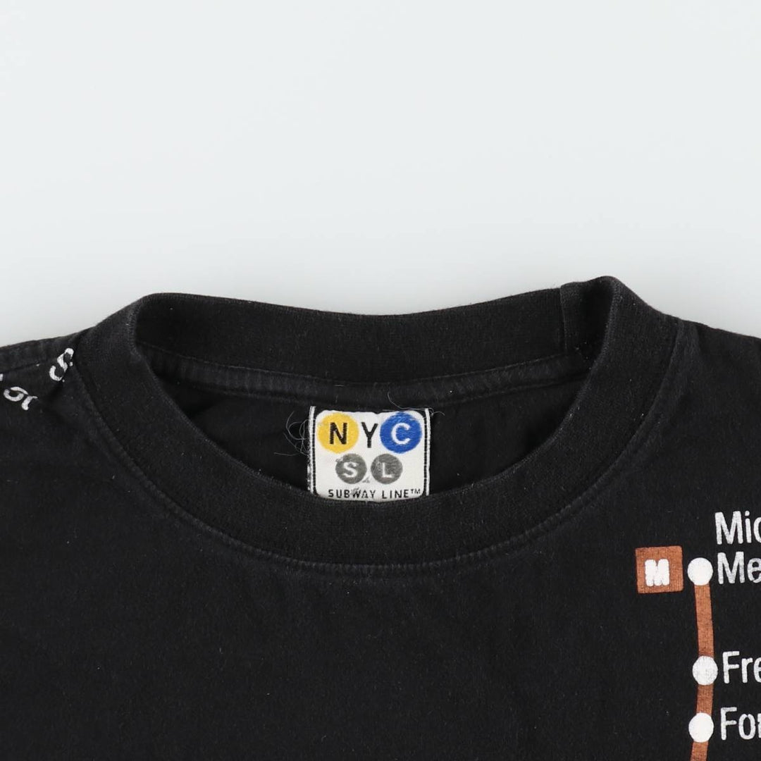 NYC SUBWAY LINE New York City Subway Large Print T-Shirt, Men's Size L (approx.) cotton black type Vintage Second Hand