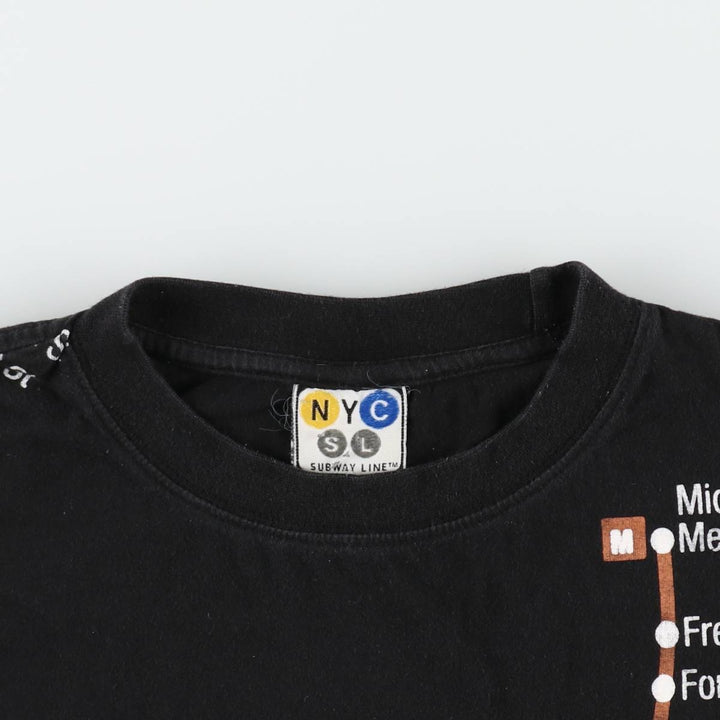 NYC SUBWAY LINE New York City Subway Large Print T-Shirt, Men's Size L (approx.) cotton black type Vintage Second Hand