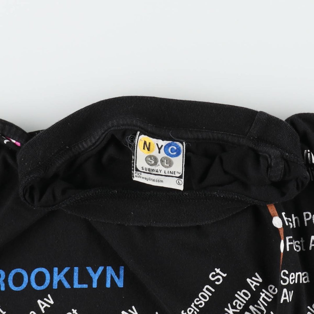 NYC SUBWAY LINE New York City Subway Large Print T-Shirt, Men's Size L (approx.) cotton black type Vintage Second Hand