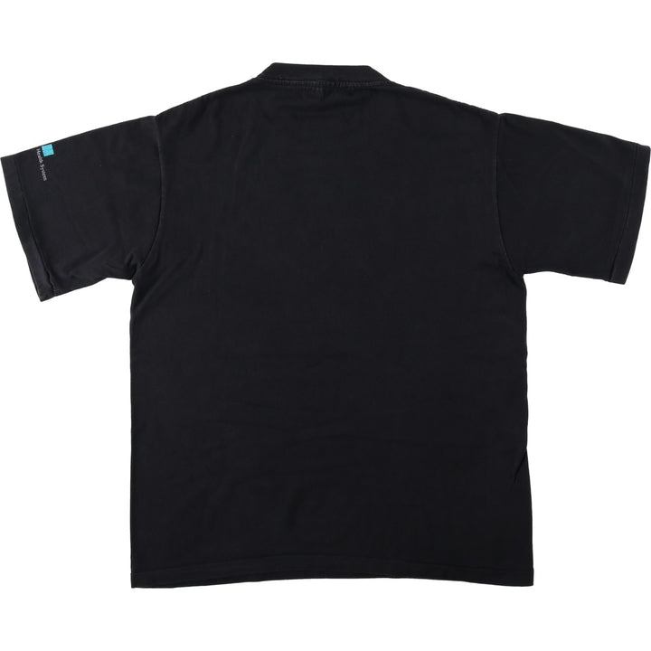 90'S Hazelwoods Motorola East McDowell 10K Print T-Shirt, Made in USA, Men's Size M (Equivalent), Vintage cotton black type Vintage Second Hand