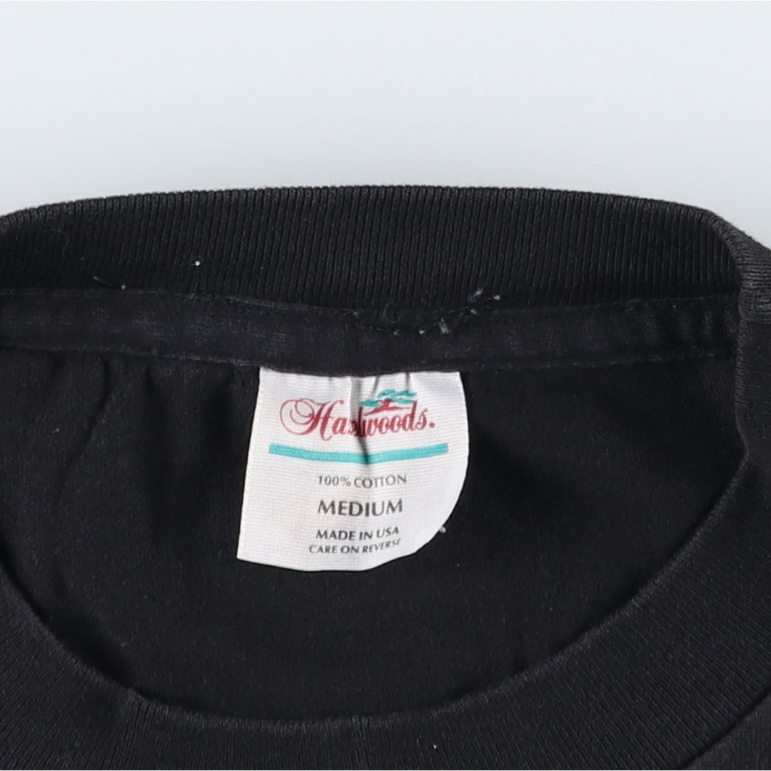 90'S Hazelwoods Motorola East McDowell 10K Print T-Shirt, Made in USA, Men's Size M (Equivalent), Vintage cotton black type Vintage Second Hand