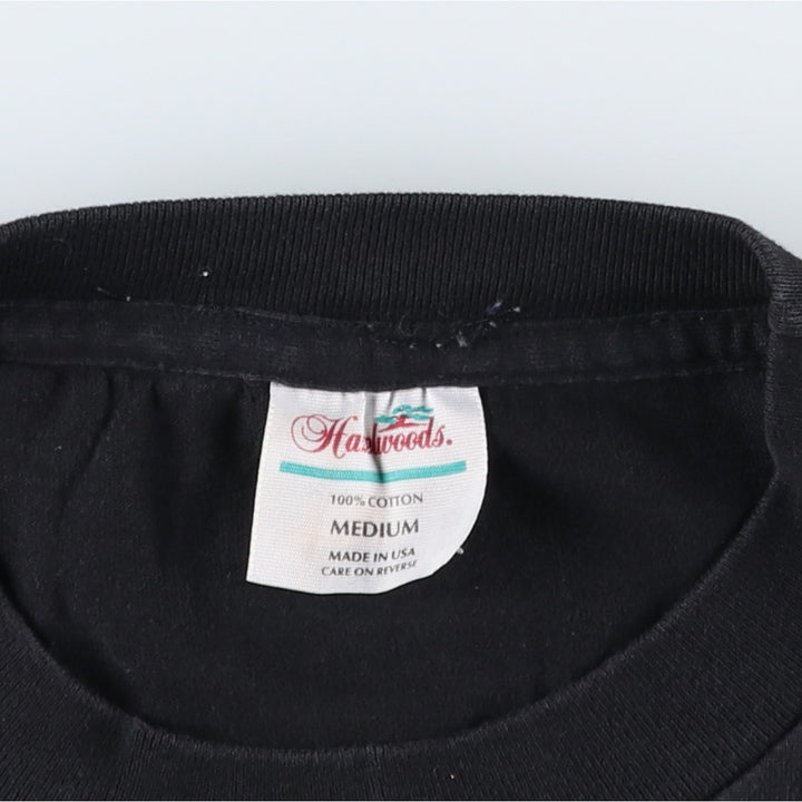 90'S Hazelwoods Motorola East McDowell 10K Print T-Shirt, Made in USA, Men's Size M (Equivalent), Vintage cotton black type Vintage Second Hand
