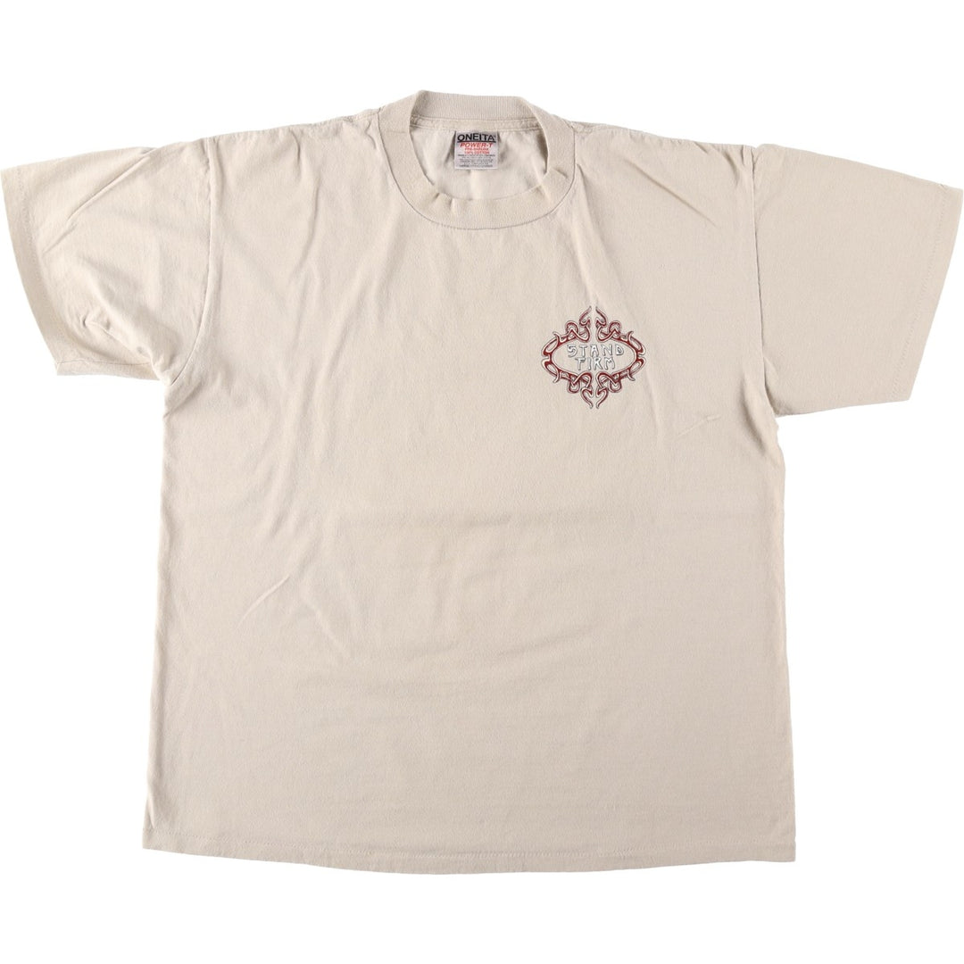 90'S ONEITA Printed T-shirt, Men's L size, Vintage cotton Beige type Vintage Second Hand
