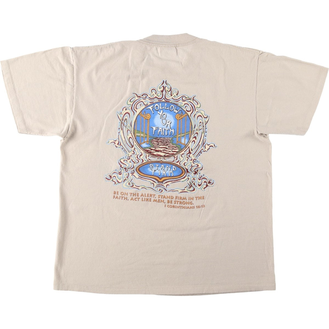 90'S ONEITA Printed T-shirt, Men's L size, Vintage cotton Beige type Vintage Second Hand