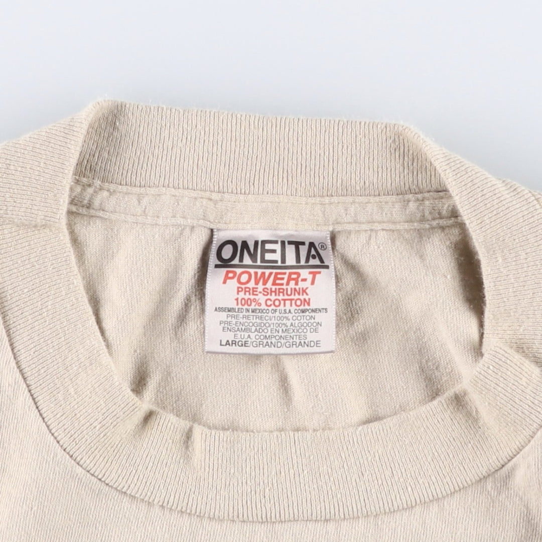 90'S ONEITA Printed T-shirt, Men's L size, Vintage cotton Beige type Vintage Second Hand