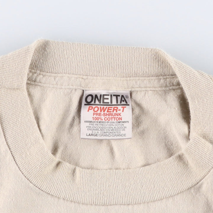 90'S ONEITA Printed T-shirt, Men's L size, Vintage cotton Beige type Vintage Second Hand