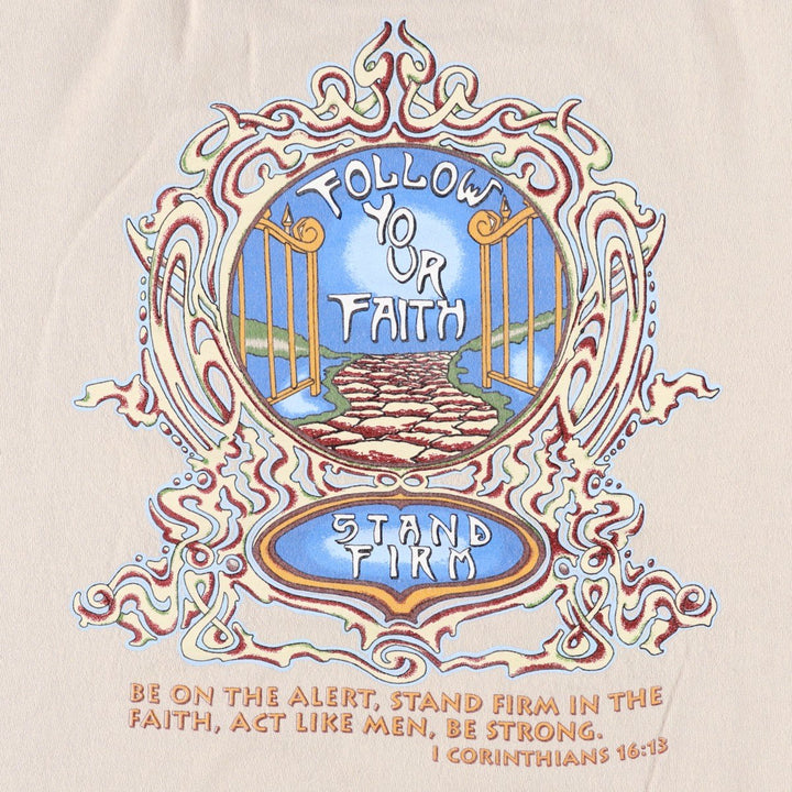 90'S ONEITA Printed T-shirt, Men's L size, Vintage cotton Beige type Vintage Second Hand
