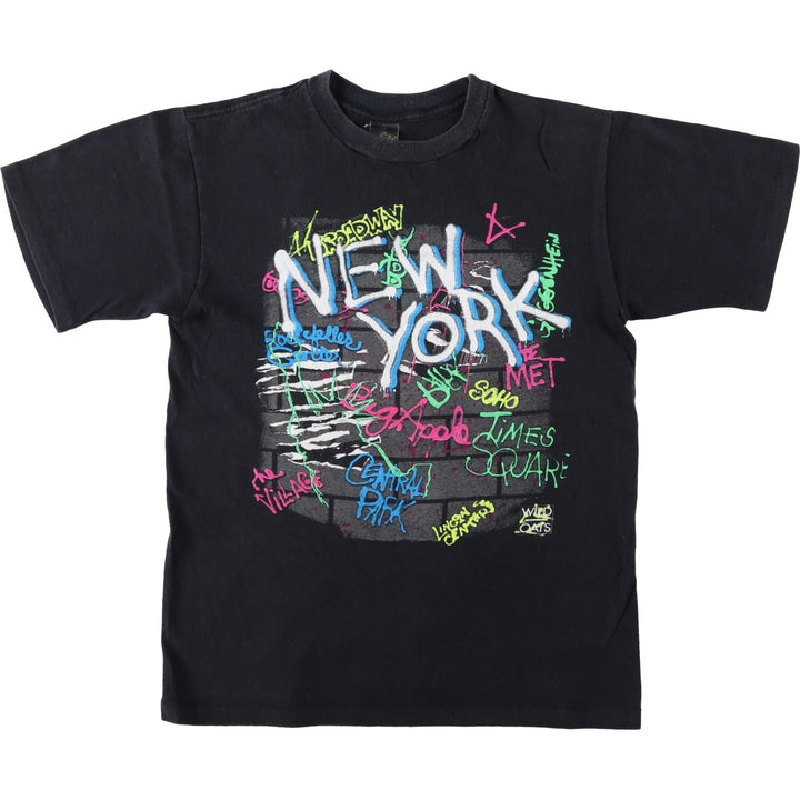 80'S Anvil WILD OATS Print T-Shirt, Made in USA, Men's XL equivalent, Vintage cotton black type Vintage Second Hand