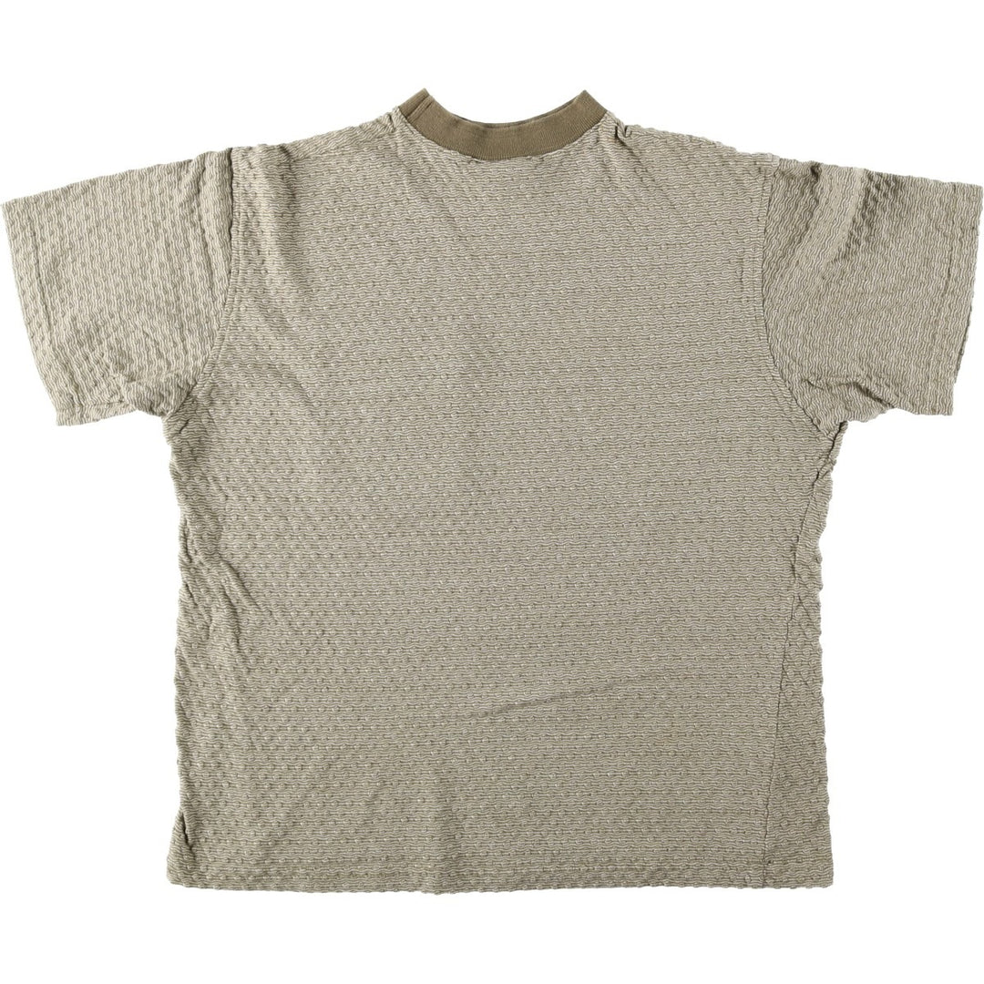 90'S YAGA all-over print mock neck pocket t-shirt, made in USA, men's size L equivalent, vintage. cotton Khaki type beige Vintage Second Hand