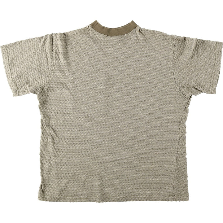 90'S YAGA all-over print mock neck pocket t-shirt, made in USA, men's size L equivalent, vintage. cotton Khaki type beige Vintage Second Hand