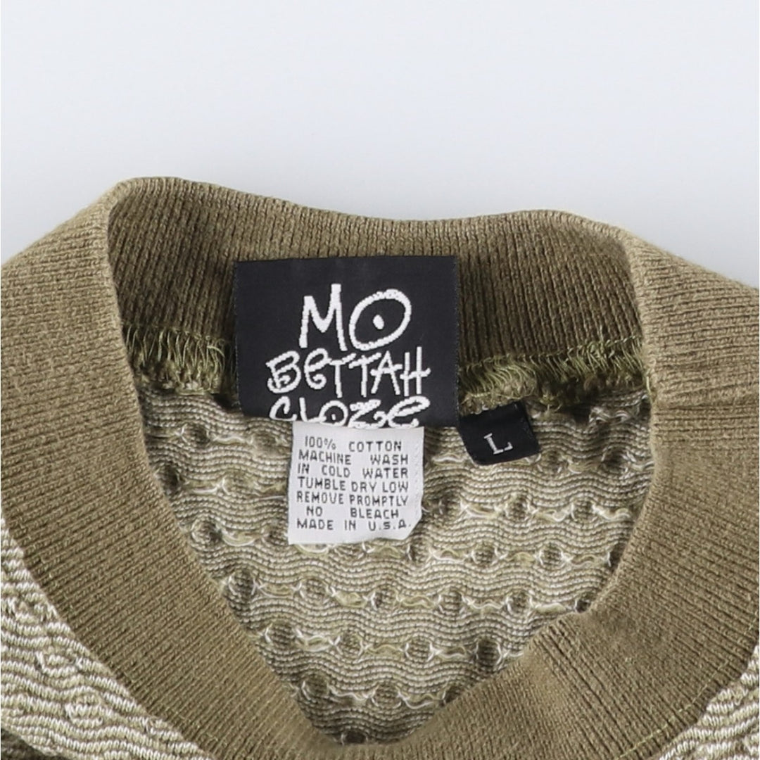 90'S YAGA all-over print mock neck pocket t-shirt, made in USA, men's size L equivalent, vintage. cotton Khaki type beige Vintage Second Hand