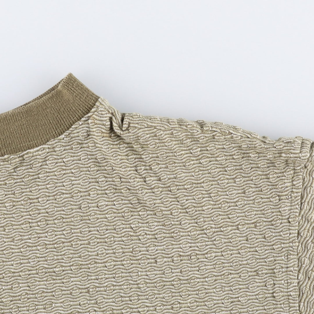 90'S YAGA all-over print mock neck pocket t-shirt, made in USA, men's size L equivalent, vintage. cotton Khaki type beige Vintage Second Hand