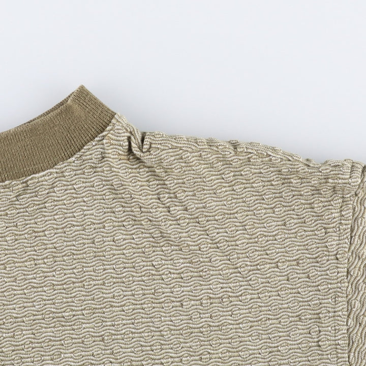 90'S YAGA all-over print mock neck pocket t-shirt, made in USA, men's size L equivalent, vintage. cotton Khaki type beige Vintage Second Hand