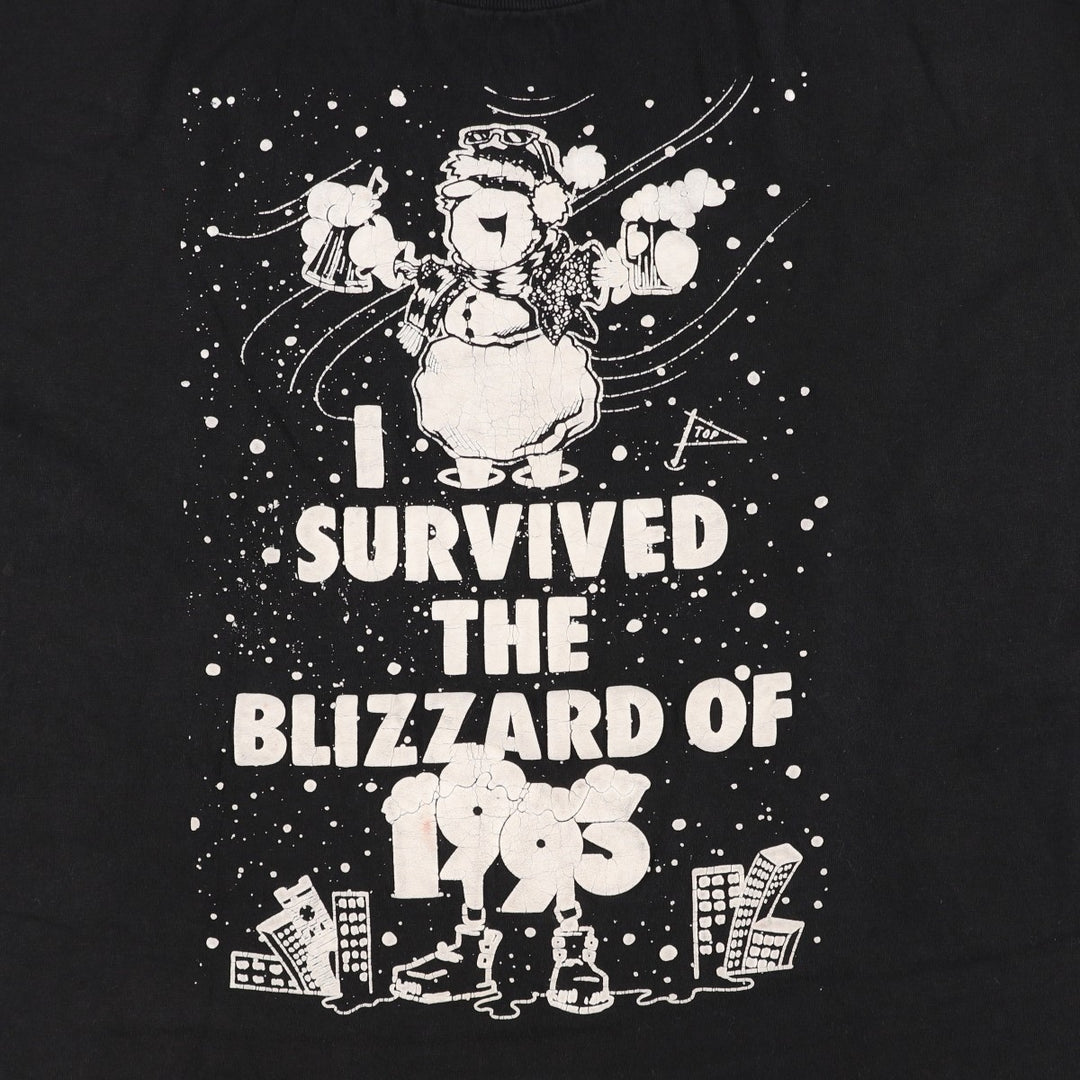 90'S ONEITA SURVIVED THE BLIZZARD OF 1993 Print T-Shirt, Made in USA, Men's XL equivalent, Vintage cotton black type Vintage Second Hand