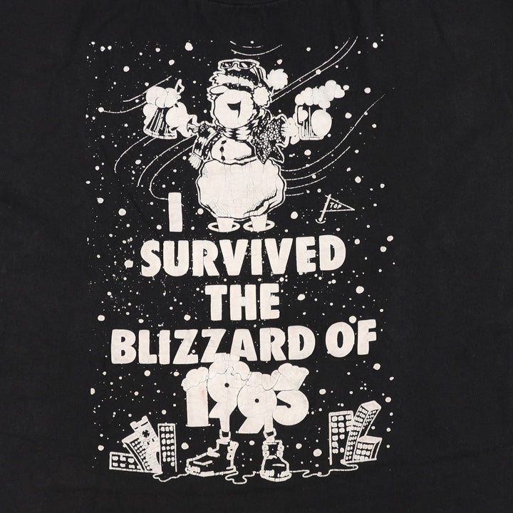 90'S ONEITA SURVIVED THE BLIZZARD OF 1993 Print T-Shirt, Made in USA, Men's XL equivalent, Vintage cotton black type Vintage Second Hand