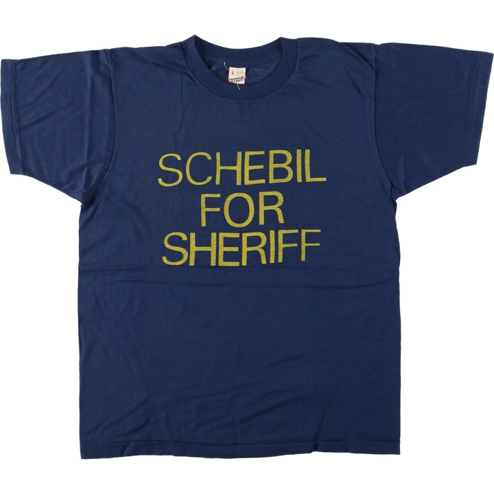 80'S Screen Stars SCHEBIL FOR SHERIFF Print T-Shirt, Made in USA, Men's Size L (approx.), Vintage cotton navy blue type Vintage Second Hand