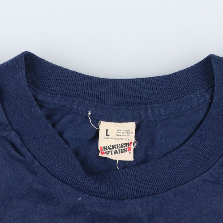 80'S Screen Stars SCHEBIL FOR SHERIFF Print T-Shirt, Made in USA, Men's Size L (approx.), Vintage cotton navy blue type Vintage Second Hand