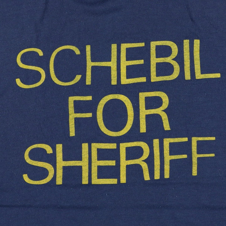 80'S Screen Stars SCHEBIL FOR SHERIFF Print T-Shirt, Made in USA, Men's Size L (approx.), Vintage cotton navy blue type Vintage Second Hand