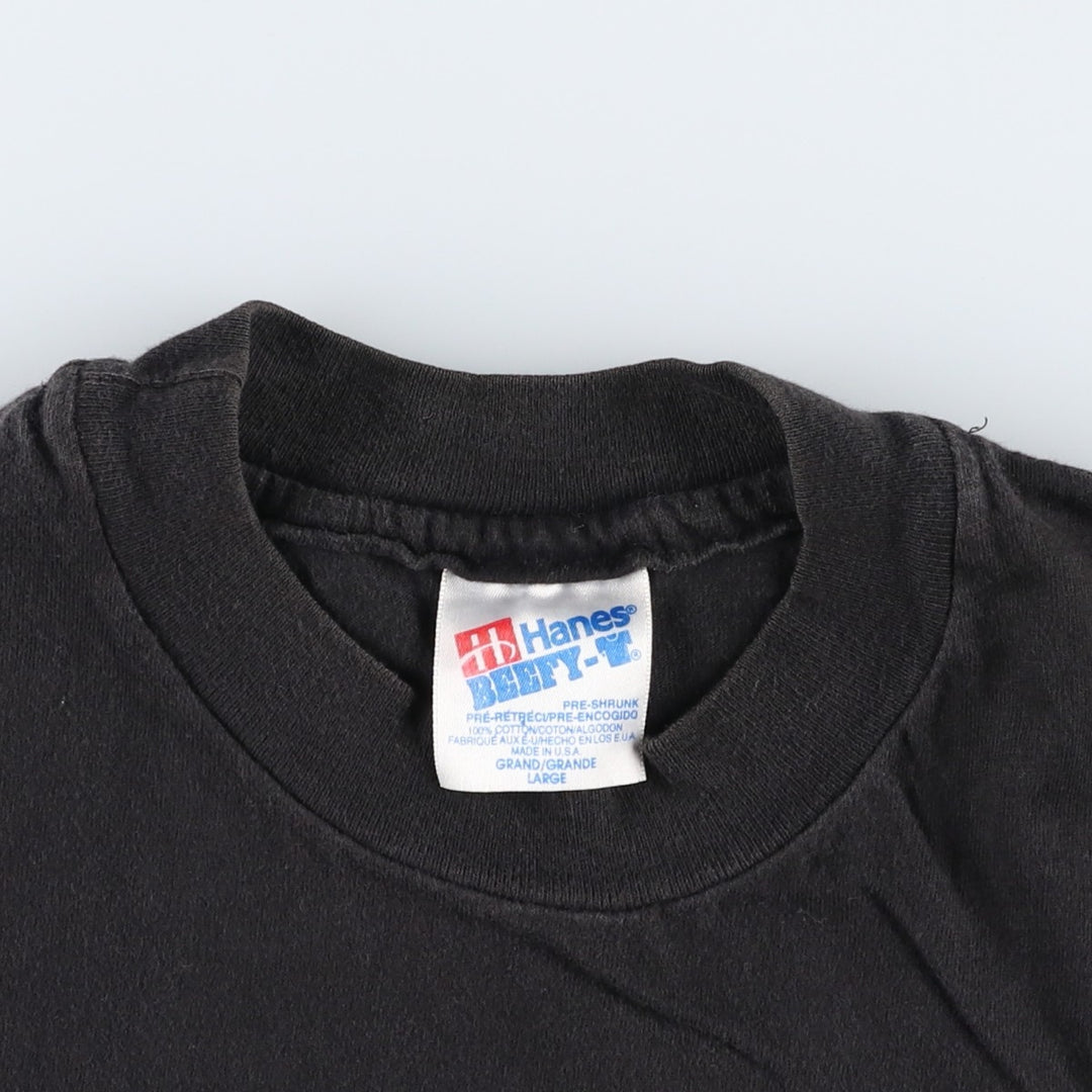 90'S Hanes BEEFY-T Military Print T-Shirt, Made in USA, Men's Size L (Equivalent), Vintage cotton black type Vintage Second Hand