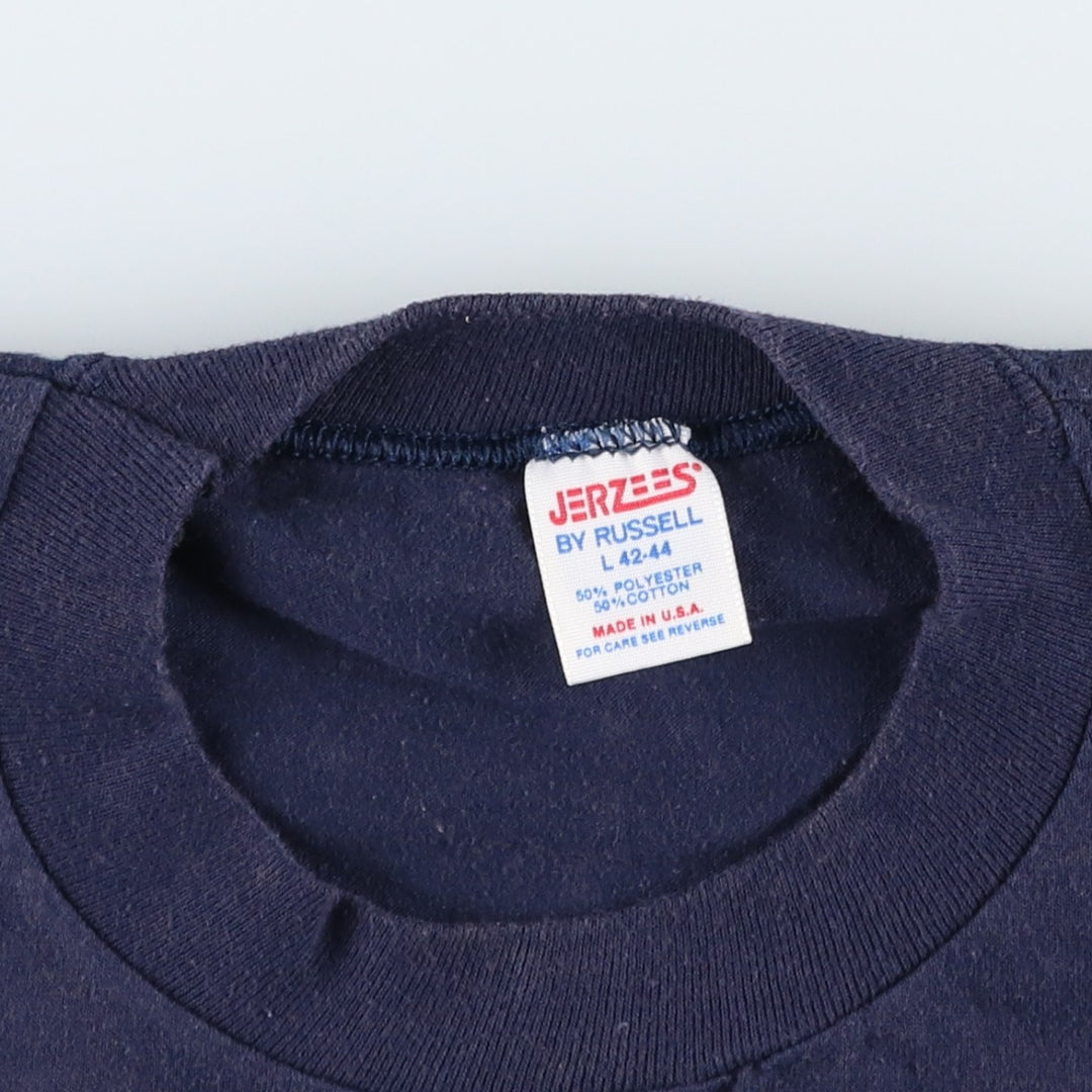 80'S Russell JERZEES Print T-Shirt, Made in USA, Men's Size L (approx.), Vintage cotton navy blue type Vintage Second Hand