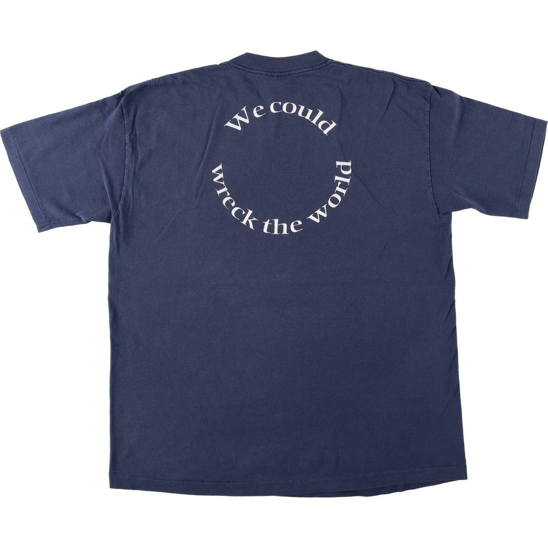 90'S Tee Jays SOF TEE Print T-Shirt, Made in USA, Men's XL equivalent, Vintage cotton navy blue type Vintage Second Hand