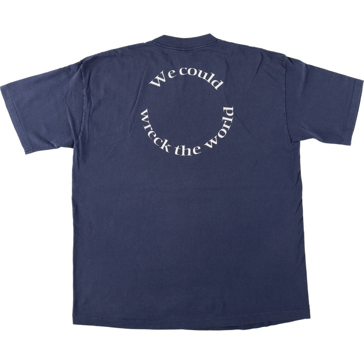 90'S Tee Jays SOF TEE Print T-Shirt, Made in USA, Men's XL equivalent, Vintage cotton navy blue type Vintage Second Hand