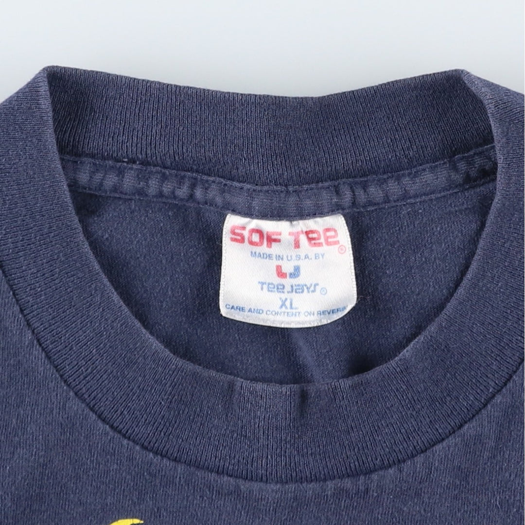 90'S Tee Jays SOF TEE Print T-Shirt, Made in USA, Men's XL equivalent, Vintage cotton navy blue type Vintage Second Hand
