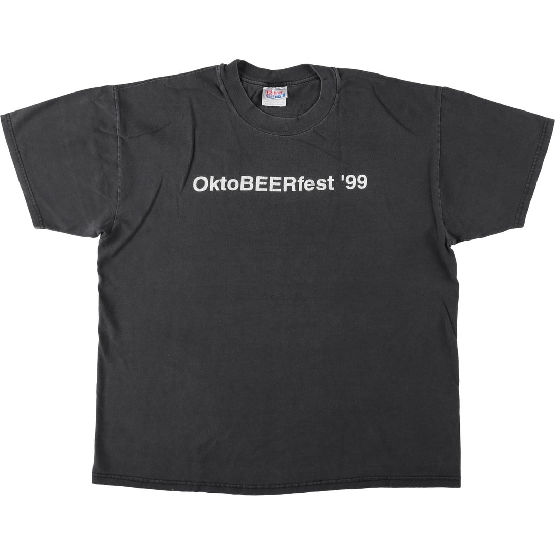 2000'S Hanes BEEFY-T OktoBEERfest '99 Print T-Shirt, Men's XL (approx.) cotton black type Vintage Second Hand