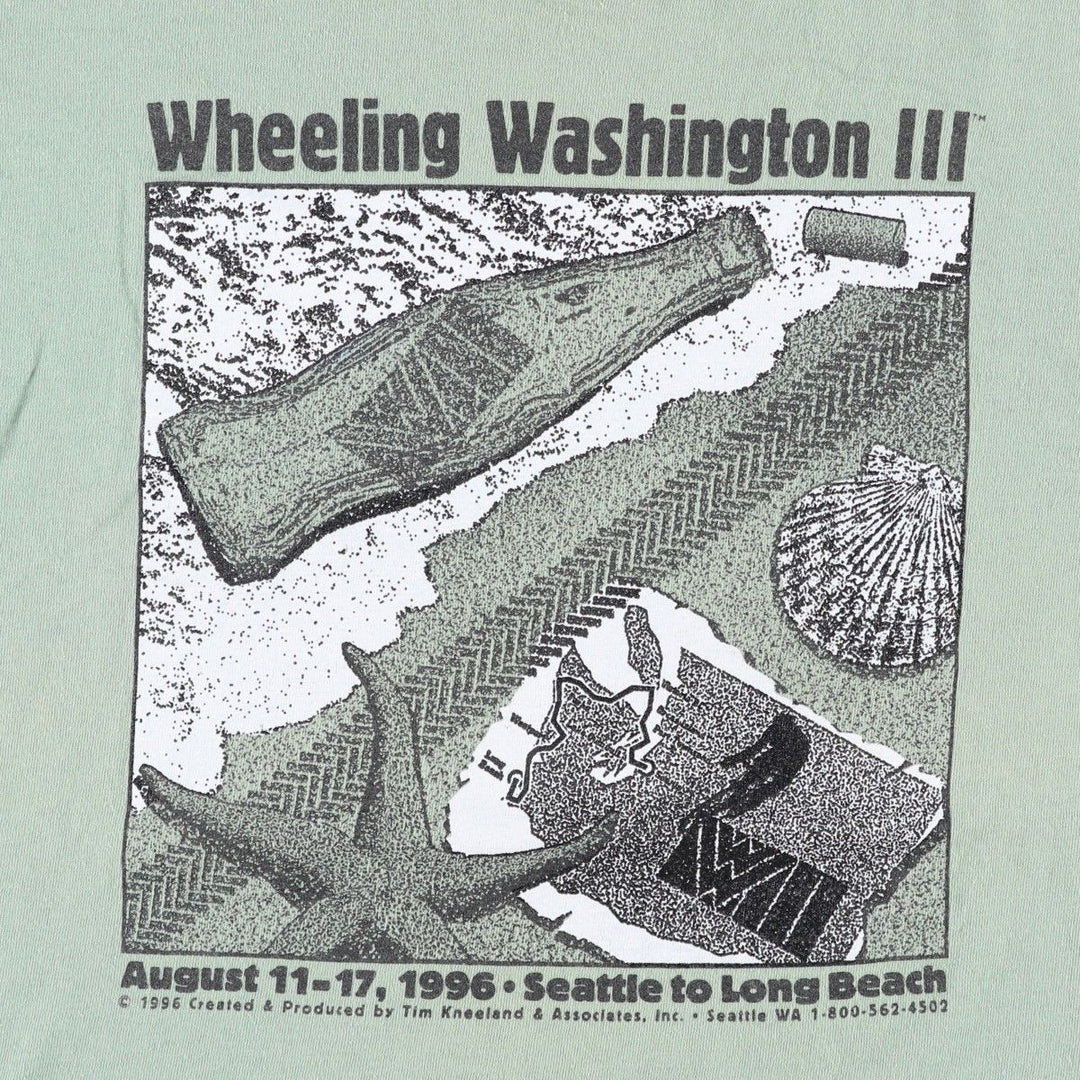 90'S ONEITA Wheeling Washington III Print T-Shirt, Made in USA, Men's Size M (Equivalent), Vintage cotton green type yellow green Vintage Second Hand