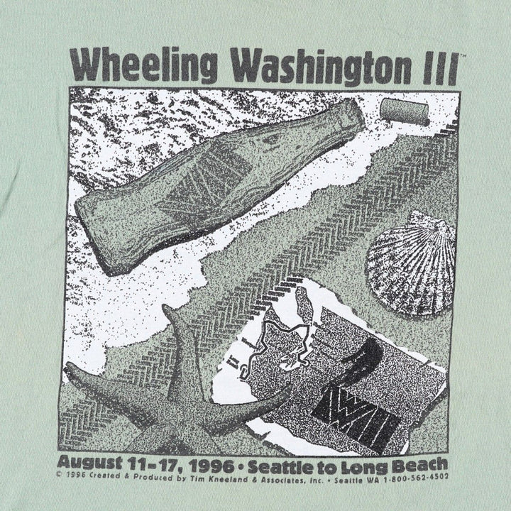 90'S ONEITA Wheeling Washington III Print T-Shirt, Made in USA, Men's Size M (Equivalent), Vintage cotton green type yellow green Vintage Second Hand
