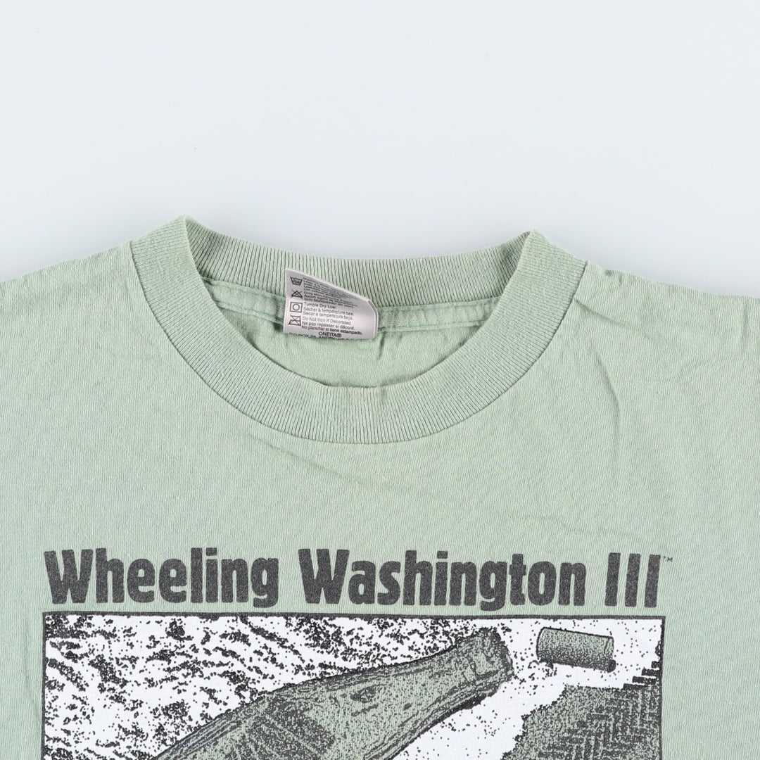 90'S ONEITA Wheeling Washington III Print T-Shirt, Made in USA, Men's Size M (Equivalent), Vintage cotton green type yellow green Vintage Second Hand